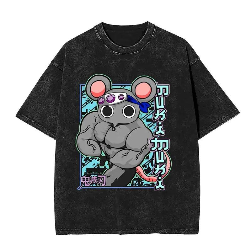 Demon Slayer Vintage Washed T Shirt Sports Cotton Comfortable Oversized Y2k T-Shirt Men Women Hip Hop Oversized Cotton T-shirts Distressed Festive