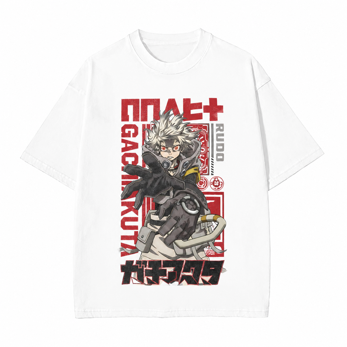 Heavyweight Acid-Washed Oversized T-Shirt – Vintage-Style "Rudo" Anime Graphic (Unisex)