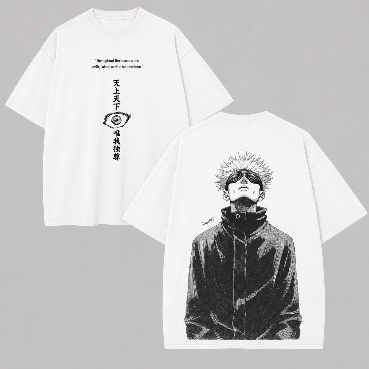 Vintage-Wash Short-Sleeve T-Shirt | *Jujutsu Kaisen* Satoru Gojo Double-Sided Print ("I Alone Am the Honored One") – Unisex Oversized Fit