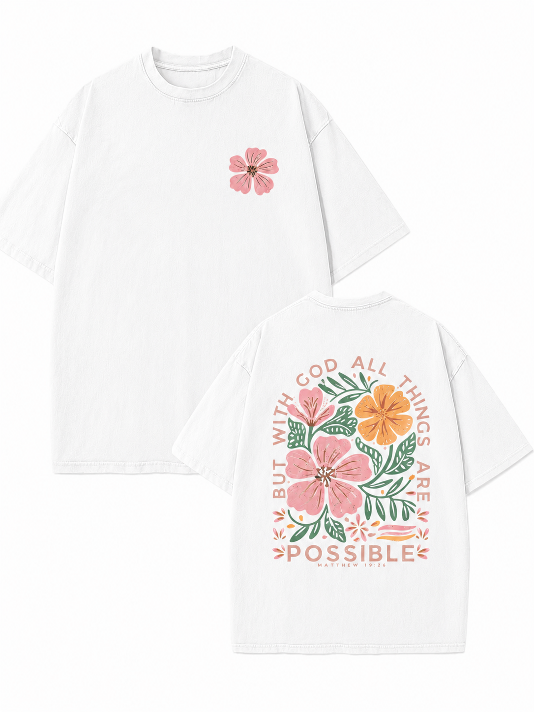 American-style acid-washed distressed floral English slogan print short-sleeved T-shirt, heavyweight retro wash, oversized, loose fit, unisex.