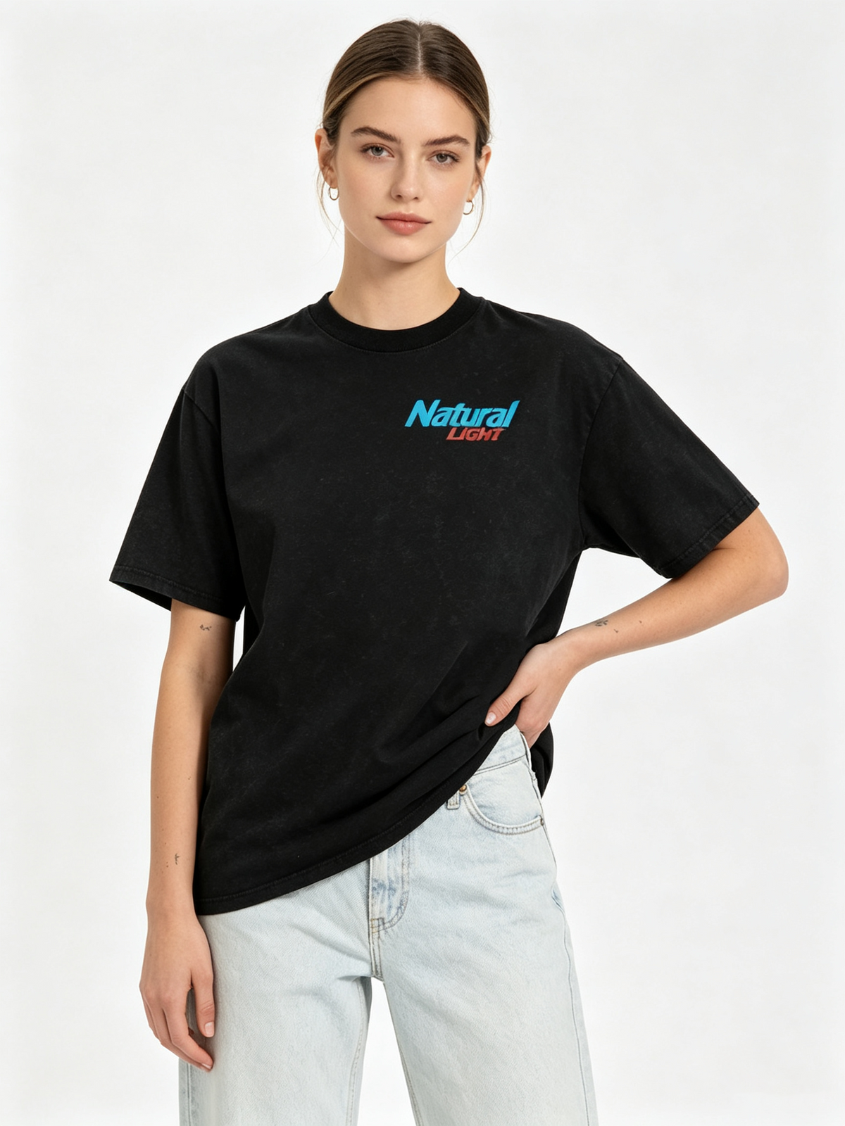 "Vintage Beer Bottle" Double-Sided Print Short-Sleeve T-Shirt – Heavyweight Pure Cotton Oversized Streetwear Tee for Women