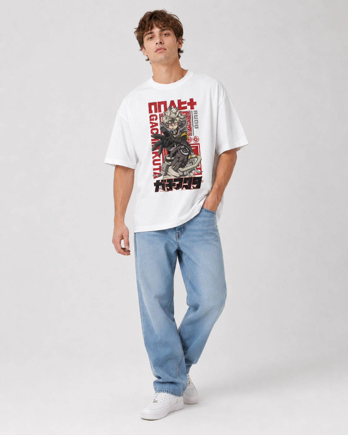 Heavyweight Acid-Washed Oversized T-Shirt – Vintage-Style "Rudo" Anime Graphic (Unisex)