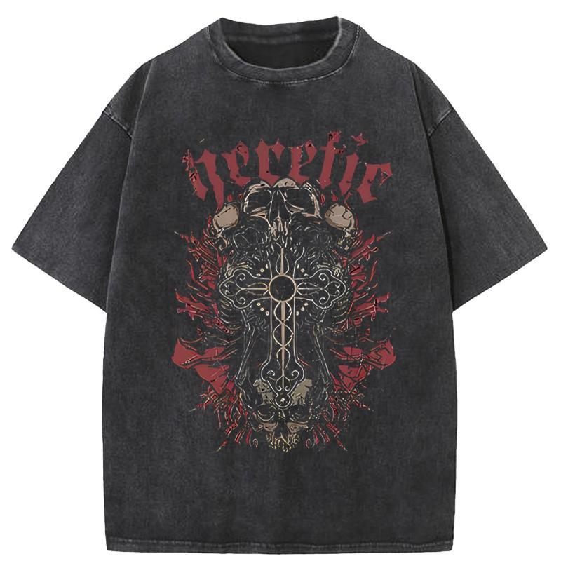 Horror Skull Tshirts Men and Women Harajuku Hip-hop Short-sleeved T-shirt Casual Tops Streetwear Washed Oversized T-shirts Menswear Vintage