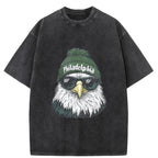 Cotton Short Sleeve Acid Washed ''Philadelphia'' Eagle Print Trendy Casual Comfy Tops Tees T-Shirts Black For Men Women - Funny graphic tees