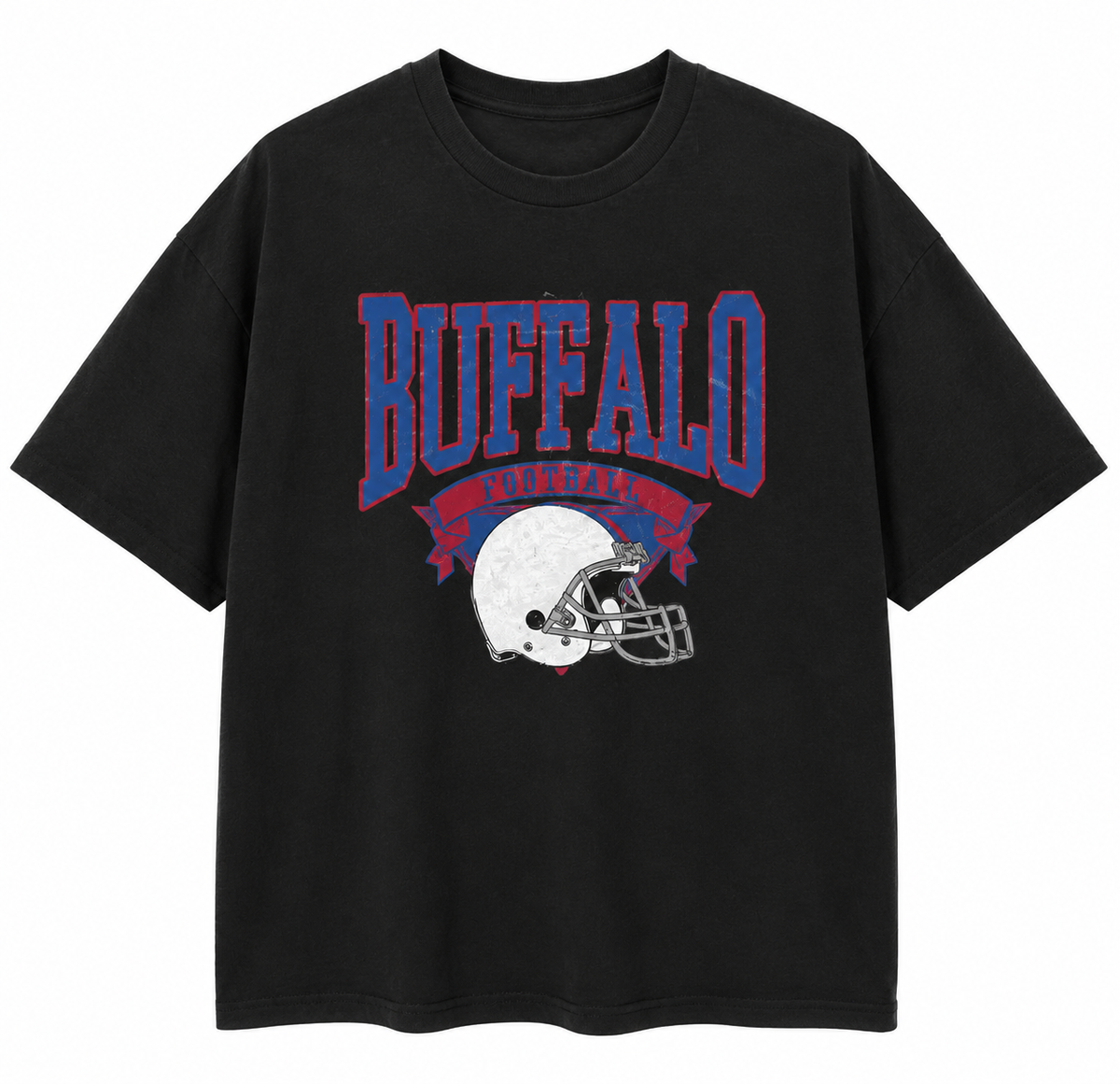 Buffalo Football Vintage Helmet Washed Cotton T-Shirt – Women's Oversized American Sporty Style Short Sleeve