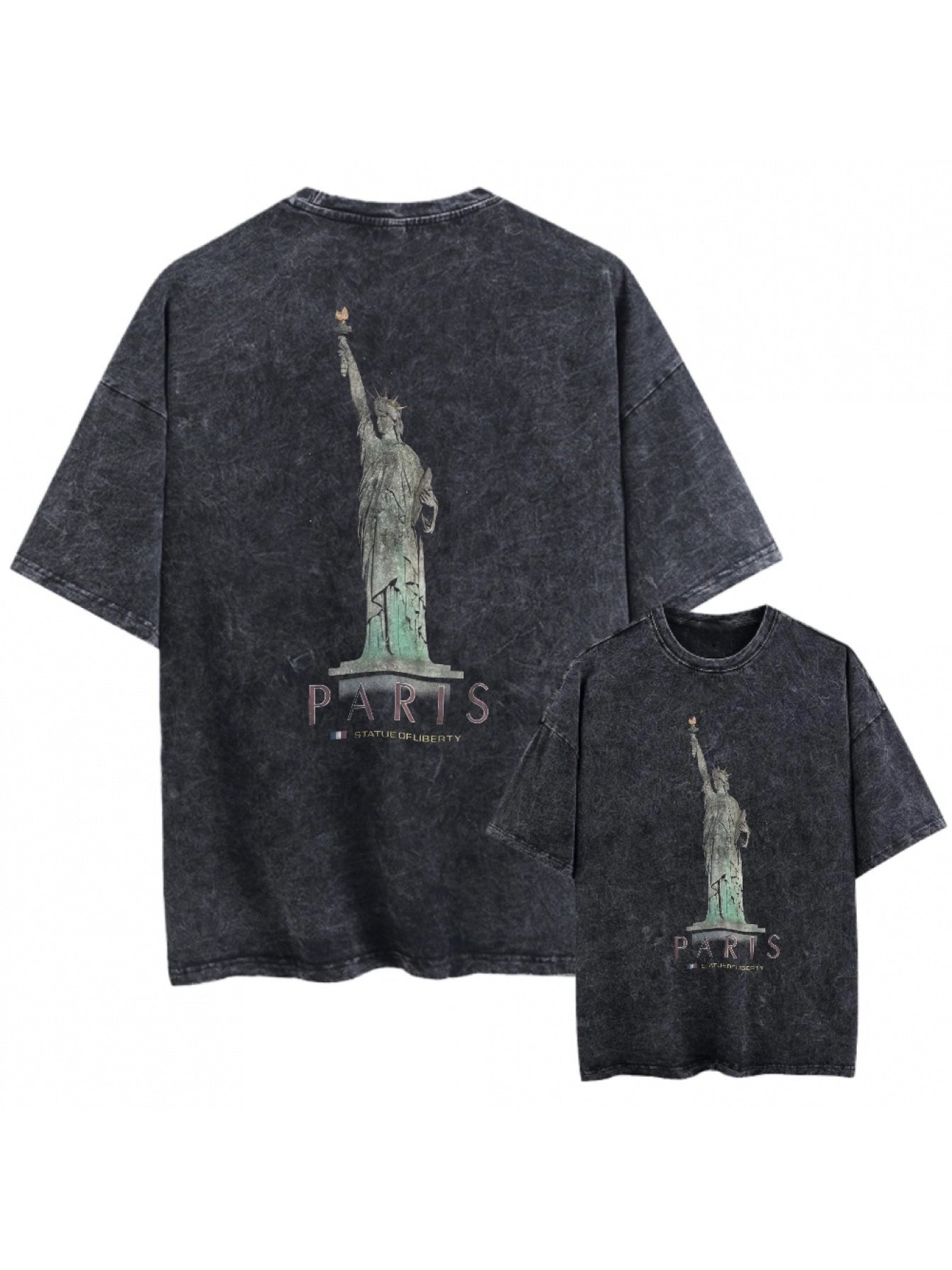 Unisex Vintage Washed Oversized Black Tshirt | High Quality Dirty Soil Spray Hand Worn Tank Top Tee Tops, Crew Neck, Loose Fit, All-Season