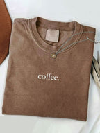 Men'S Casual Retro Washed 230g 100% Short Sleeve T-Shirt with Coffee Pattern | Breathable, Sweat-Absorbent, Comfortable, Crew Neck, All-Season, Machine Washable, Perfect Holiday Gift for Friends, Sweat-Resistant