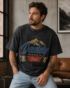 American-style vintage "dirty-wash" T-shirt with a fun slogan; features a distressed, faded finish—a versatile, casual short-sleeve top perfect for Father's Day.