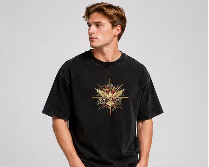 Vintage-Wash Short-Sleeve T-Shirt | Double-Sided Print Featuring the Religious Oil Painting of Archangel St. Michael | Unisex Oversized Fit