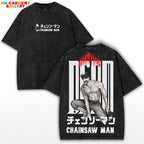 Chainsaw Man Anime Chaos Washed Oversized Graphic Tee - Retro Streetwear Vibes in Heavy Cotton Limited Drop