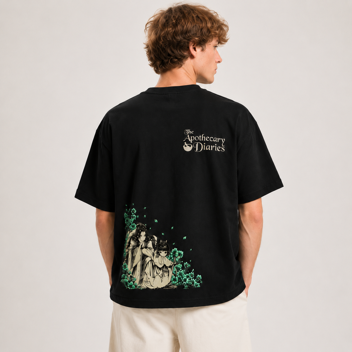 Double-Sided Print "The Apothecary Diaries" Anime Character T-Shirt – Heavyweight Pure Cotton, Oversized/Loose Fit, Short-Sleeve – Retro-Style "Guofeng" (Chinese-Style) Anime Graphic Tee