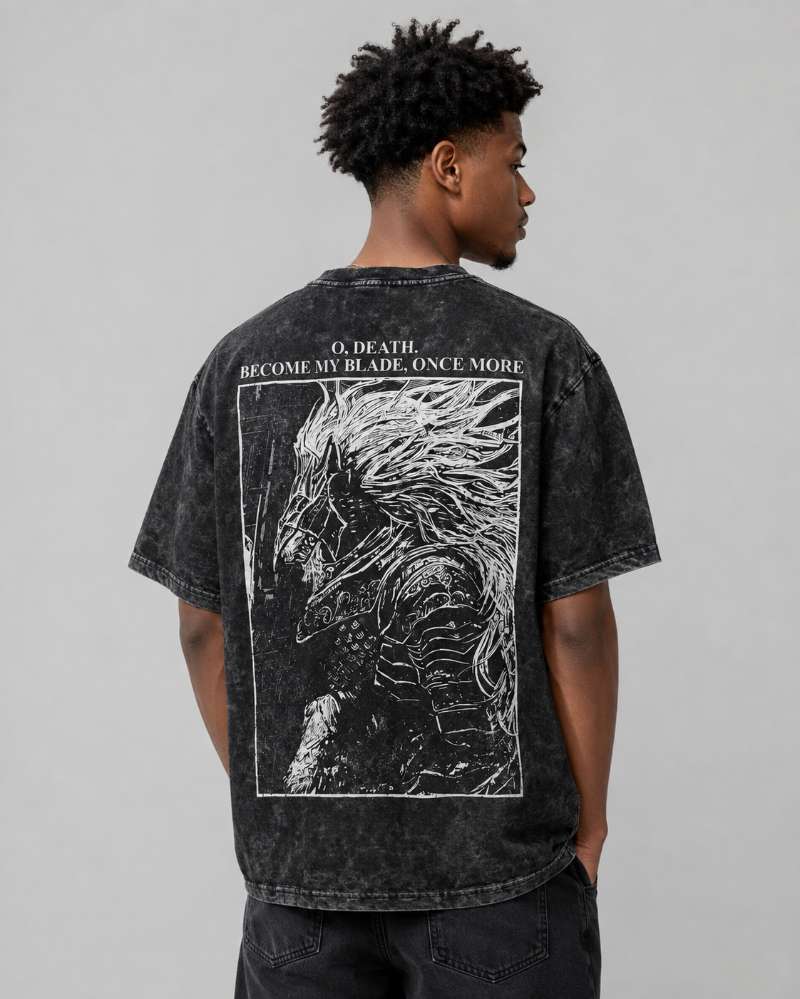 Vintage-Washed Short-Sleeve T-Shirt | Elden Ring: Maliketh, the Black Blade (Double-Sided Graphic Print) – Unisex Oversized Fit