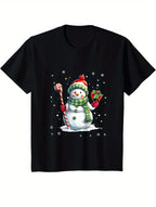Men's casual sports breathable T-shirt 180g pure cotton oversized Christmas themed creative printed pattern casual round neck top men's T-shirt pure cotton short sleeved summer casual short sleeved T-shirt suitable for all seasons