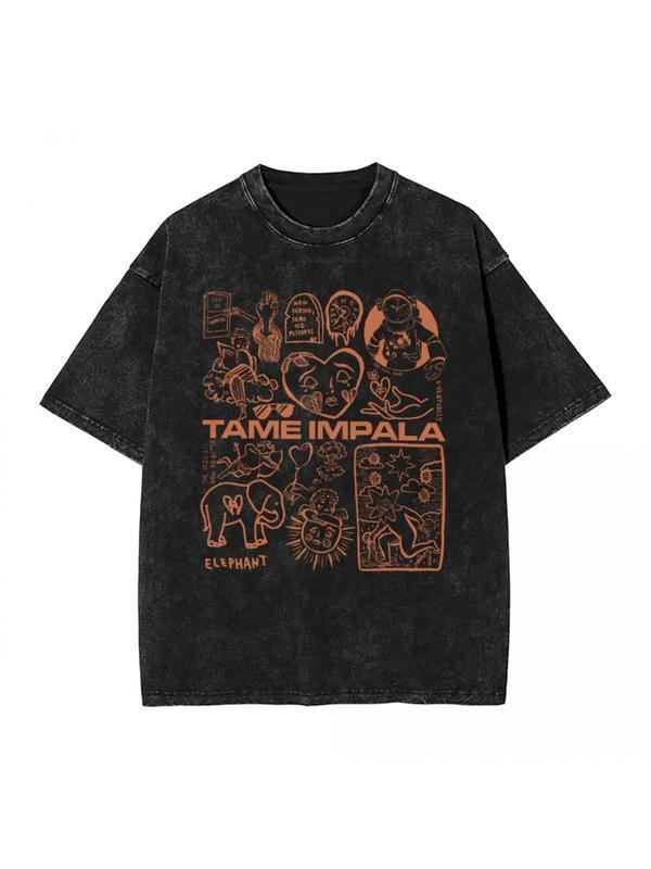 Washed T-Shirt Retro Tame Impala Beautiful Cotton T-Shirt Summer Comfortable Harajuku T-Shirt Printed Oversized Top