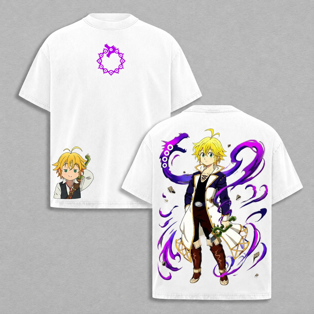 Vintage-Wash Short-Sleeve T-Shirt | *The Seven Deadly Sins* Meliodas Double-Sided Print – Japanese Anime Style, Unisex Oversized Fit