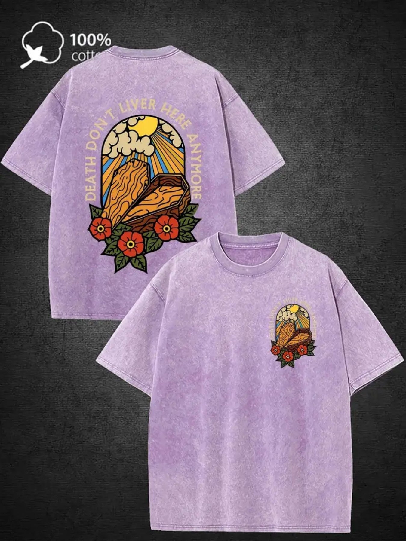 Y2K Style 100% Washed T-Shirt with Coffin Match (Suitable for burial plots) - Casual Round Neck Tee for Christmas, Thanksgiving Gifts, Year-Round Wear & Outdoor Travel - Machine Washable Male Fashion Staple 100% Washed T-Shirt 100%