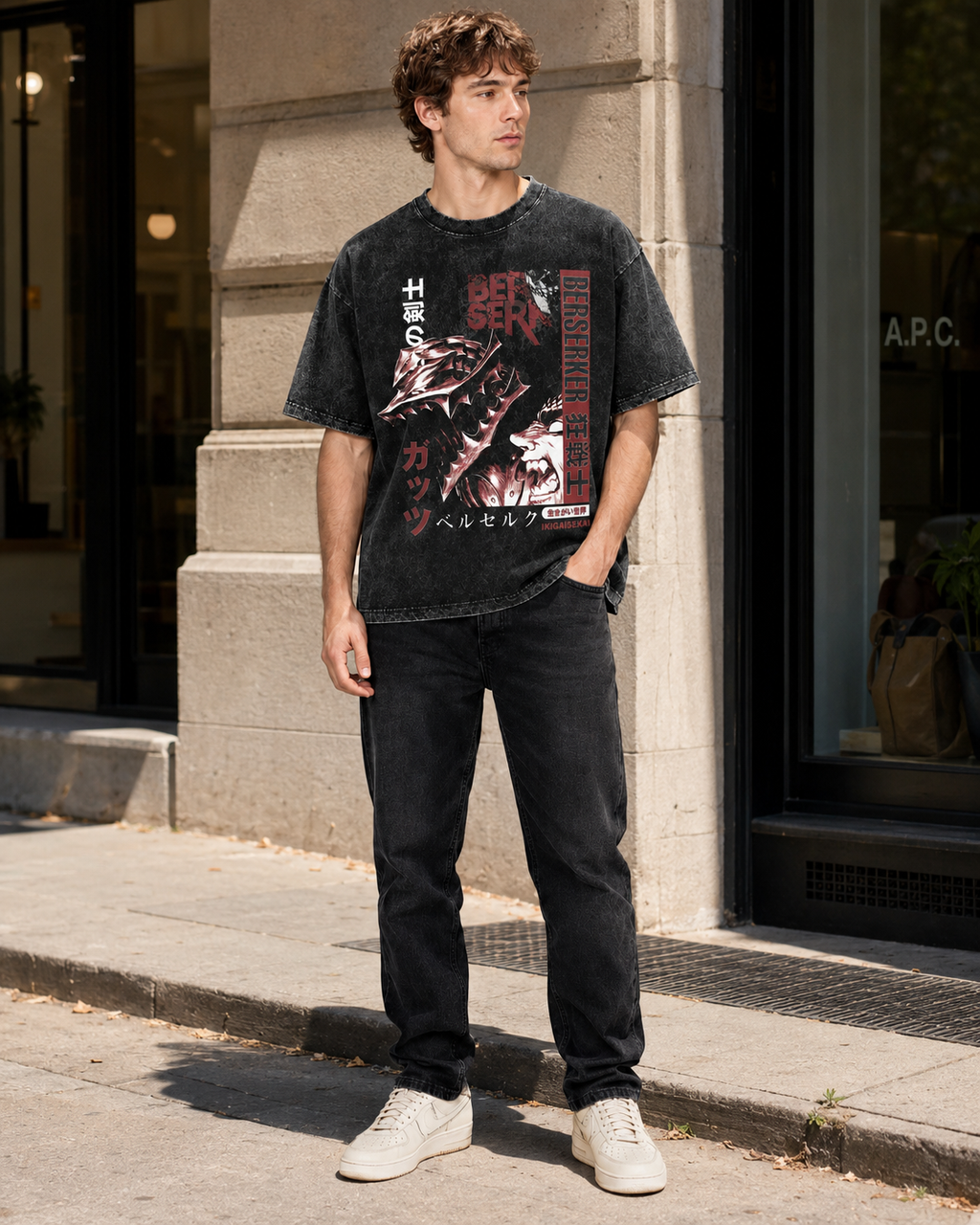 Acid-Washed Vintage-Style *Berserk* (Guts/Berserker Armor) Graphic Tee – Heavyweight, Oversized, Dark Anime Aesthetic – Unisex Retro T-Shirt