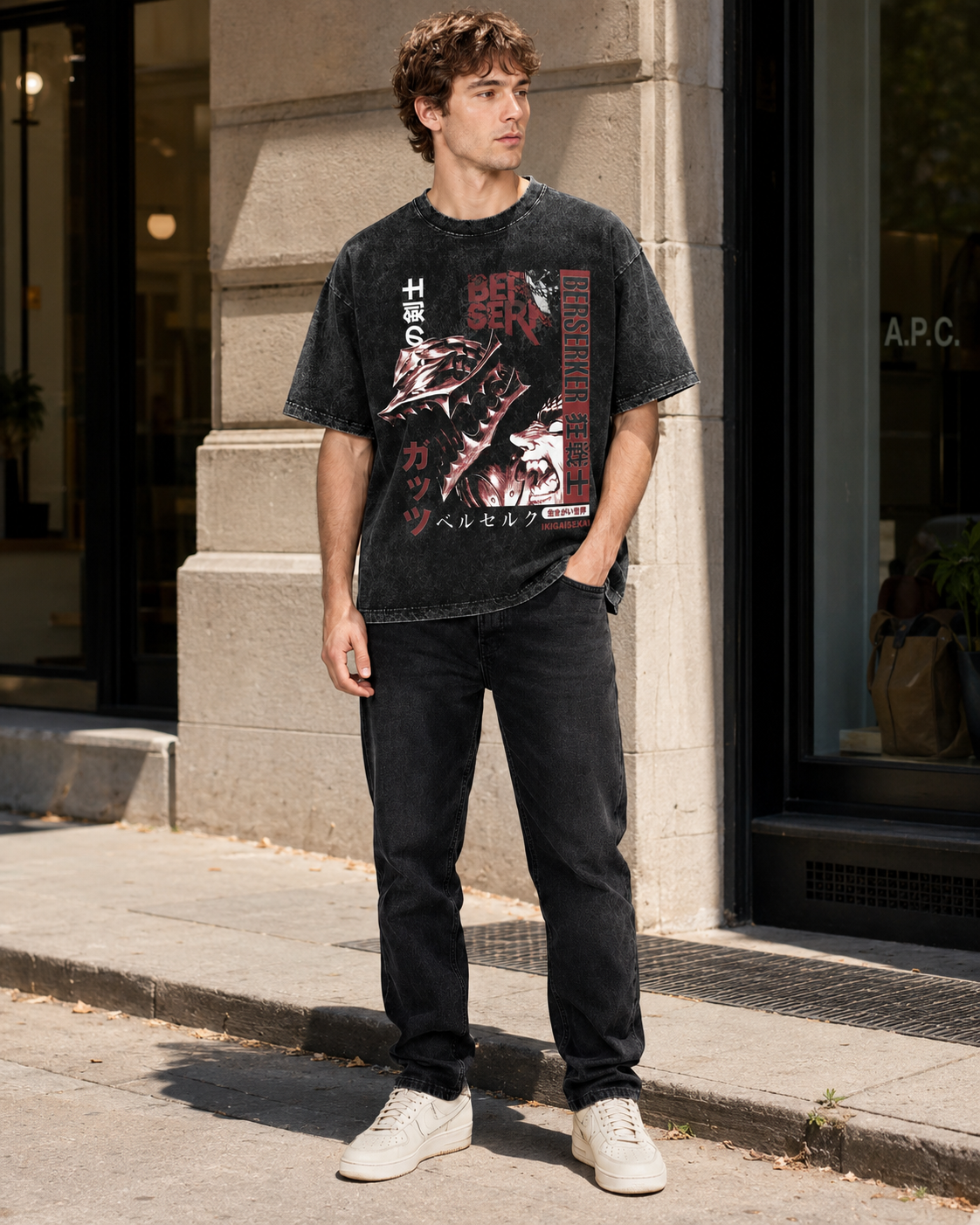 Acid-Washed Vintage-Style *Berserk* (Guts/Berserker Armor) Graphic Tee – Heavyweight, Oversized, Dark Anime Aesthetic – Unisex Retro T-Shirt