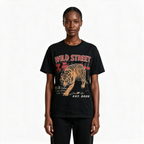 WILD STREET Vintage-Wash Fierce Tiger Print Oversized Heavyweight Cotton T-Shirt (Unisex, Japanese Streetwear Style)