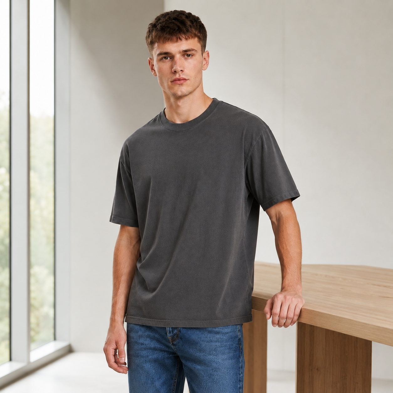 American Vintage-Style Distressed Wash Short-Sleeve T-Shirt – Unisex Casual Top with Faded, Worn-In Finish