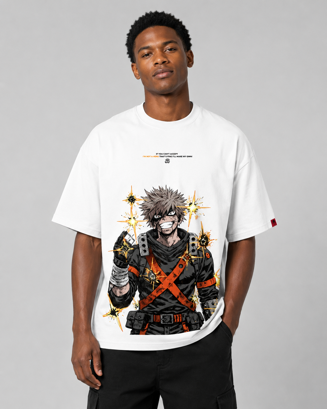 Vintage-Wash Short-Sleeve T-Shirt | *My Hero Academia* Katsuki Bakugo Comic-Style Graphic Print | American-Style Oversized Unisex Anime Tee