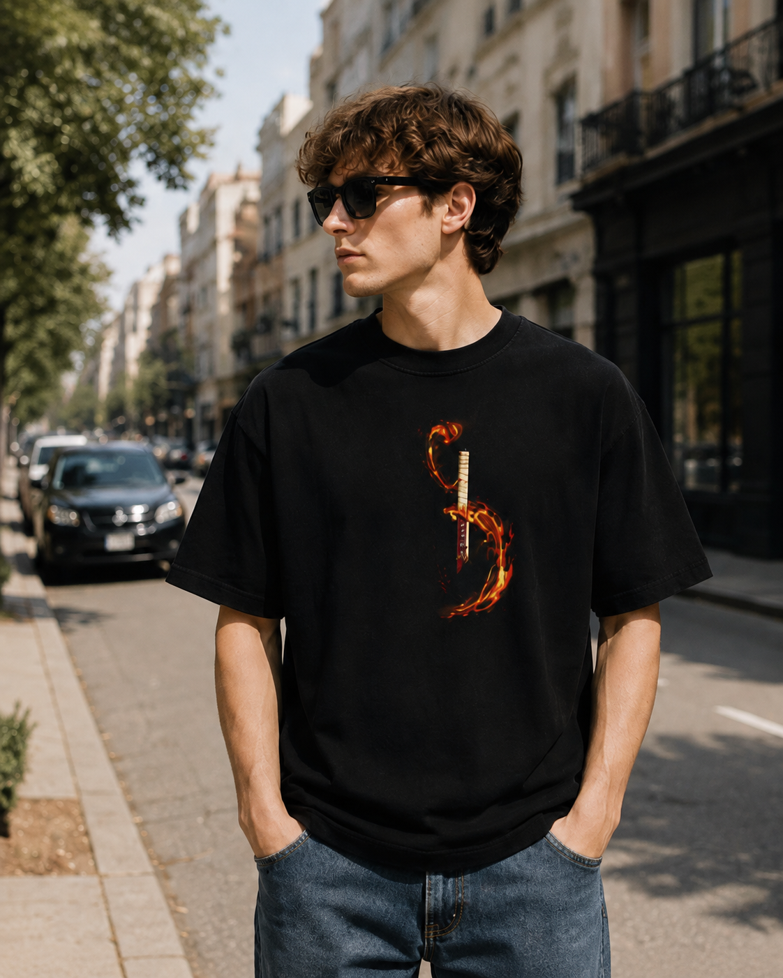 Distressed Black Anime-Themed Short-Sleeve T-Shirt – 100% Cotton, Oversized, Double-Sided Print – Casual Retro Style for Fans