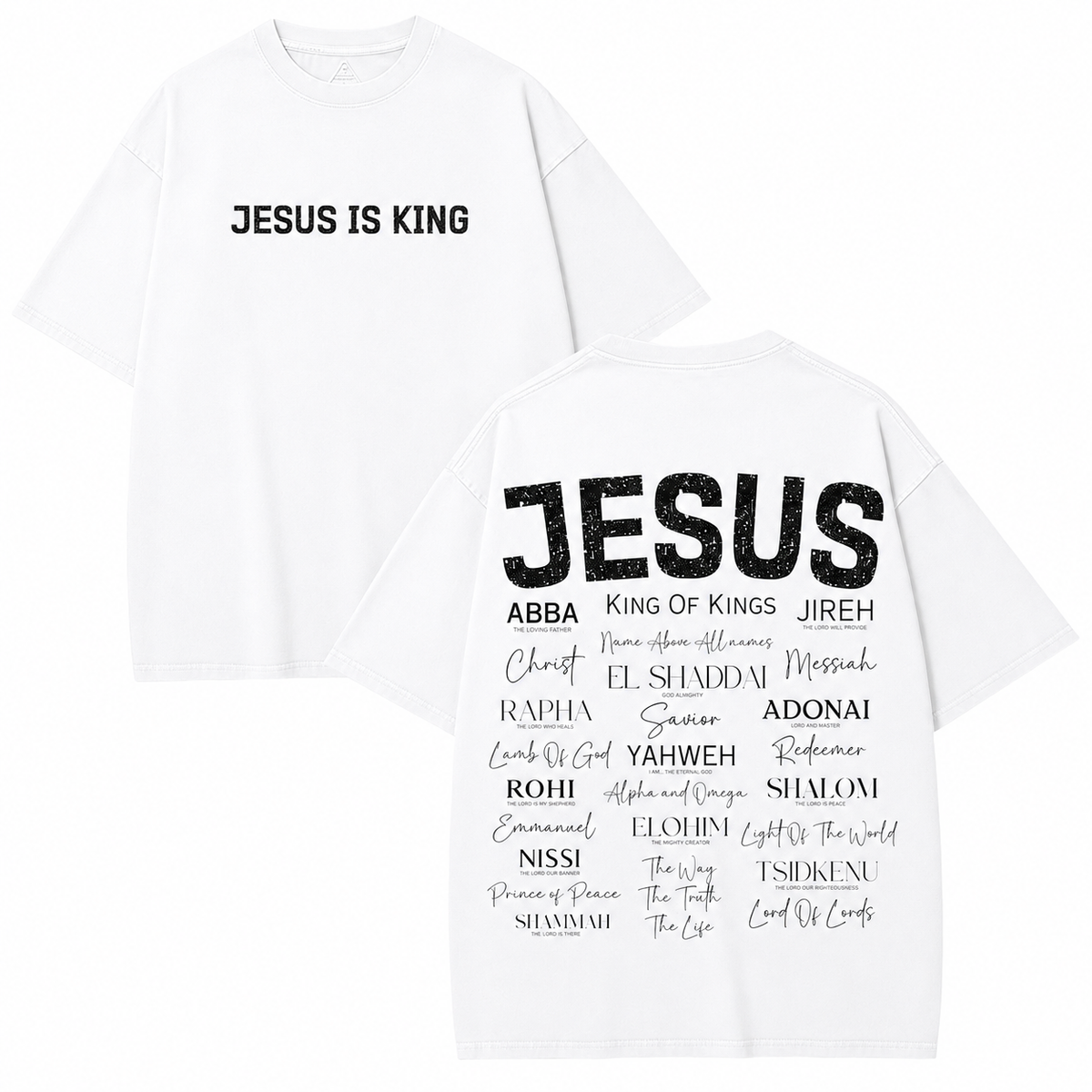 Vintage-Wash Short-Sleeve T-Shirt | "Jesus Is King" Faith Theme | "Many Names of God" Print | Unisex Oversized American Style