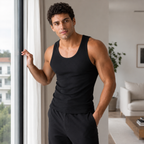 Men's 100% Cotton Black Crew-Neck Tank Top – Casual Sleeveless Sports T-Shirt (Basic Style)