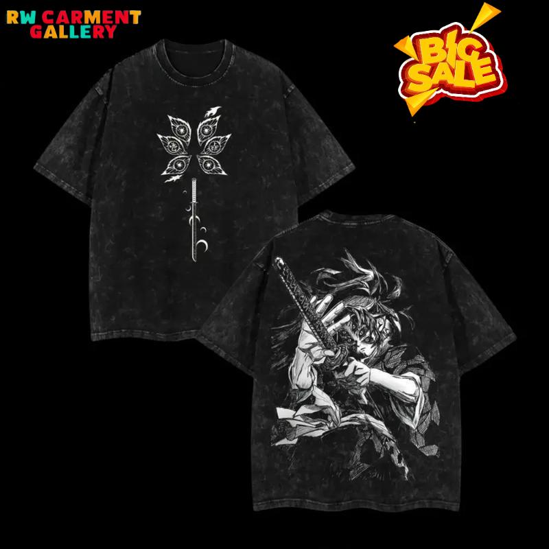 25 New Fashion Hot Anime Demon Slayer Kokushibo Corps T-shirt Men Washed Cotton Casual Loose Harajuku Male Vintage Tees Tops Distressed Festive TikTokShopBlackFriday