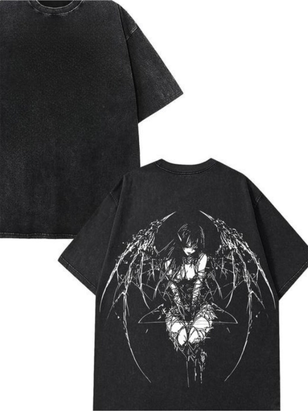 Men'S Casual Retro Washed 230g 100% Black Short Sleeve T-Shirt | Gothic Style Back Print, Breathable and Sweat-Absorbent, Comfortable, Suitable for All Seasons, Machine Washable, Perfect Holiday Gift for Friends, Sweat-Resistant