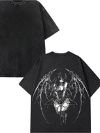 Men'S Casual Retro Washed 230g 100% Black Short Sleeve T-Shirt | Gothic Style Back Print, Breathable and Sweat-Absorbent, Comfortable, Suitable for All Seasons, Machine Washable, Perfect Holiday Gift for Friends, Sweat-Resistant
