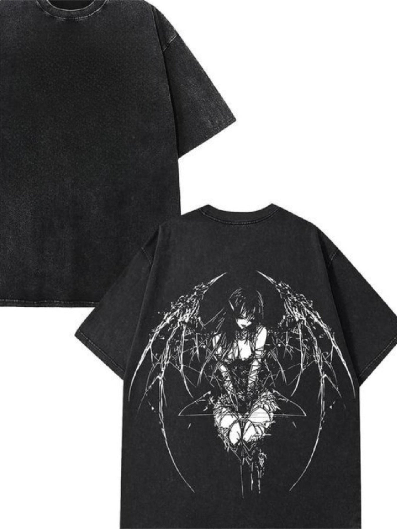 Men'S Casual Retro Washed 230g 100% Black Short Sleeve T-Shirt | Gothic Style Back Print, Breathable and Sweat-Absorbent, Comfortable, Suitable for All Seasons, Machine Washable, Perfect Holiday Gift for Friends, Sweat-Resistant