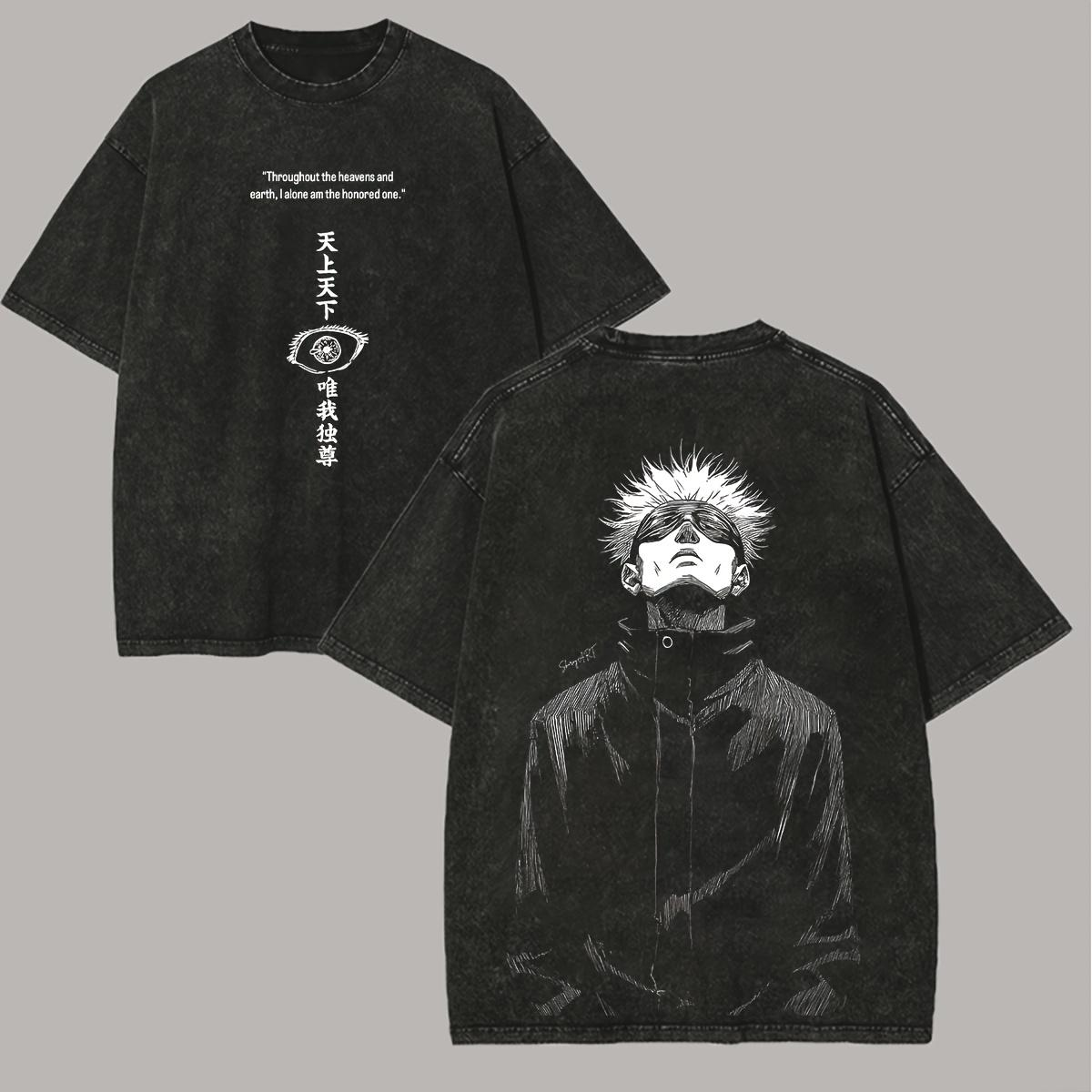 Vintage-Wash Short-Sleeve T-Shirt | *Jujutsu Kaisen* Satoru Gojo Double-Sided Print ("I Alone Am the Honored One") – Unisex Oversized Fit