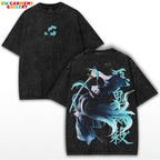 Muichiro x Demon Slayer Vintage Washed Tee – Oversized Anime Shirt featuring Mist Blade Pose & Retro Back Art Design