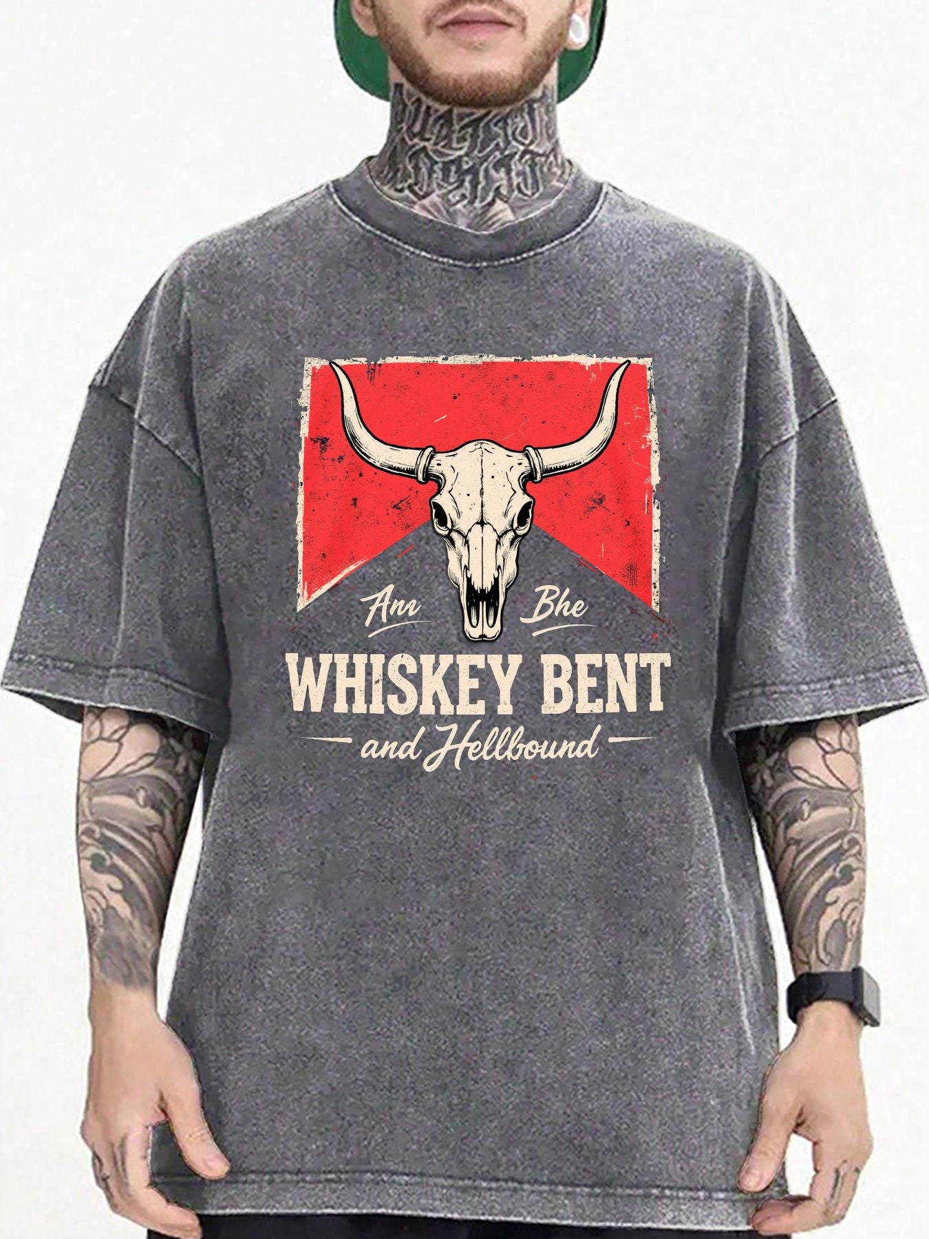 Men's & Women's 100% Cotton Vintage Bull Skull & Whiskey Bent & Hellbo Graphic T-Shirt - Soft Breathable Gothic Rock Tee with Bull Skull Print, Casual Streetwear for Concerts, Casual Attire, Machine Washable Loose Fit Round Neck Top