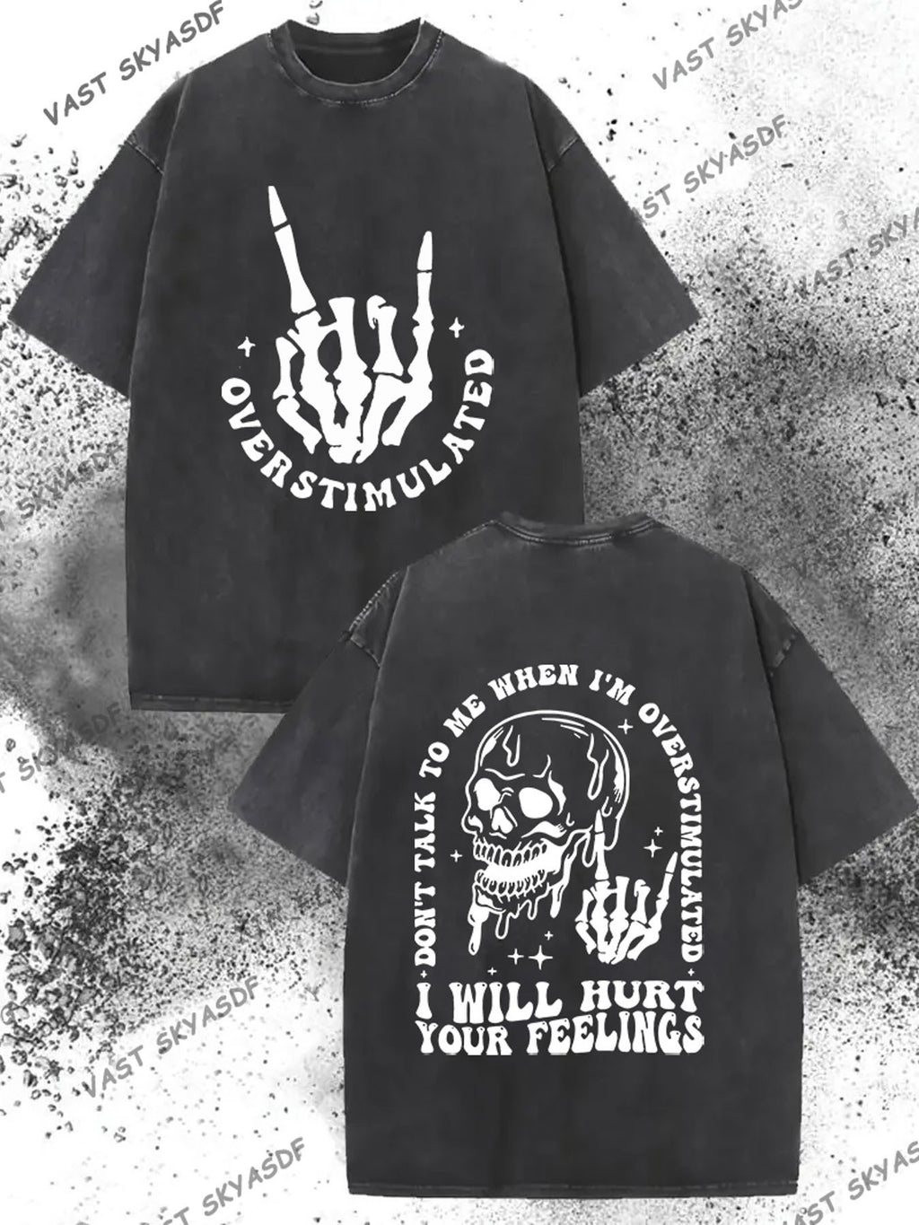 Men'S 230g Washed Retro Pattern T-Shirt | "I Will Hurt Your Feelings" Slogan and Skull Print, Regular Fit Short Sleeve, Crew Neck, Suitable for All Seasons, Machine Washable, Perfect Holiday Gift, Vintage Street Fashion