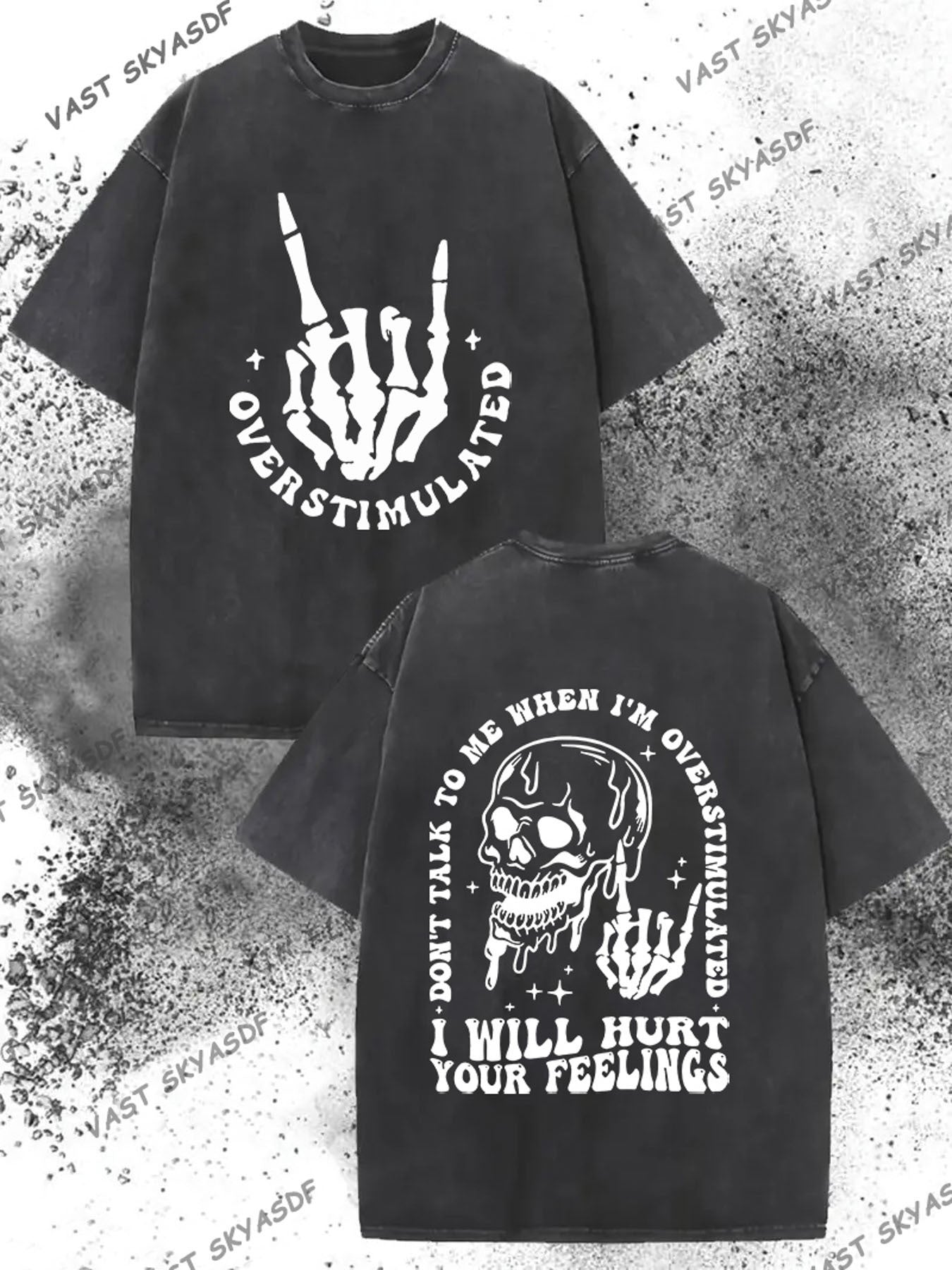 Men'S 230g Washed Retro Pattern T-Shirt | "I Will Hurt Your Feelings" Slogan and Skull Print, Regular Fit Short Sleeve, Crew Neck, Suitable for All Seasons, Machine Washable, Perfect Holiday Gift, Vintage Street Fashion