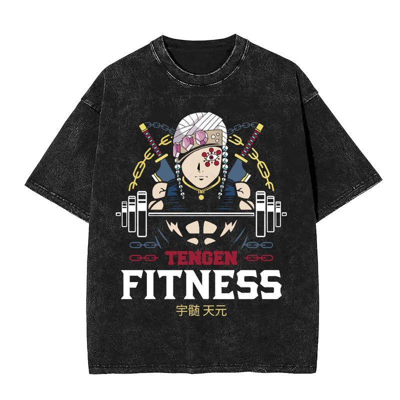 Anime Demon Slayer Washed Graphic T-Shirt Tengen Uzui GYM Manga T-shirt Men Women Casual Harajuku Streetwear T-shirts Oversized Top Vintage