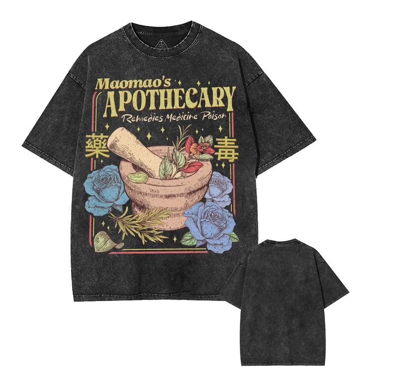 Vintage-Wash Short-Sleeve T-Shirt | *The Apothecary Diaries* Floral Woodblock Print – Unisex Oversized Fit