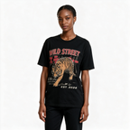 WILD STREET Vintage-Wash Fierce Tiger Print Oversized Heavyweight Cotton T-Shirt (Unisex, Japanese Streetwear Style)