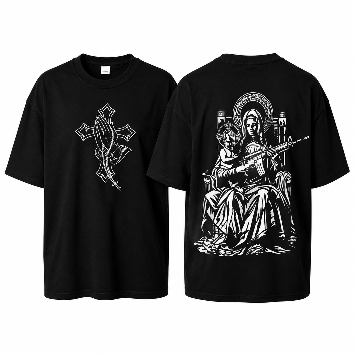 Women's Loose Oversized Cotton T-Shirt – Dark Gothic Style with Front & Back Prints – Edgy Streetwear Short-Sleeve Tee