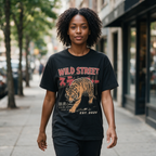 WILD STREET Vintage-Wash Fierce Tiger Print Oversized Heavyweight Cotton T-Shirt (Unisex, Japanese Streetwear Style)