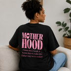 "Motherhood" Double-Sided Print T-Shirt – 100% Cotton, Black, Loose-Fit, Mother's Day Themed Short-Sleeve Tee for Moms