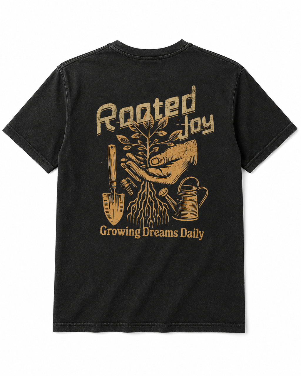 "Rooted Joy" Vintage-Style Relaxed Fit Cotton T-Shirt – Featuring a Back Graphic of Hands Holding a Sapling (Soothing/Nature-Inspired Aesthetic) – Unisex Short-Sleeve Tee
