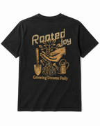 "Rooted Joy" Vintage-Style Relaxed Fit Cotton T-Shirt – Featuring a Back Graphic of Hands Holding a Sapling (Soothing/Nature-Inspired Aesthetic) – Unisex Short-Sleeve Tee
