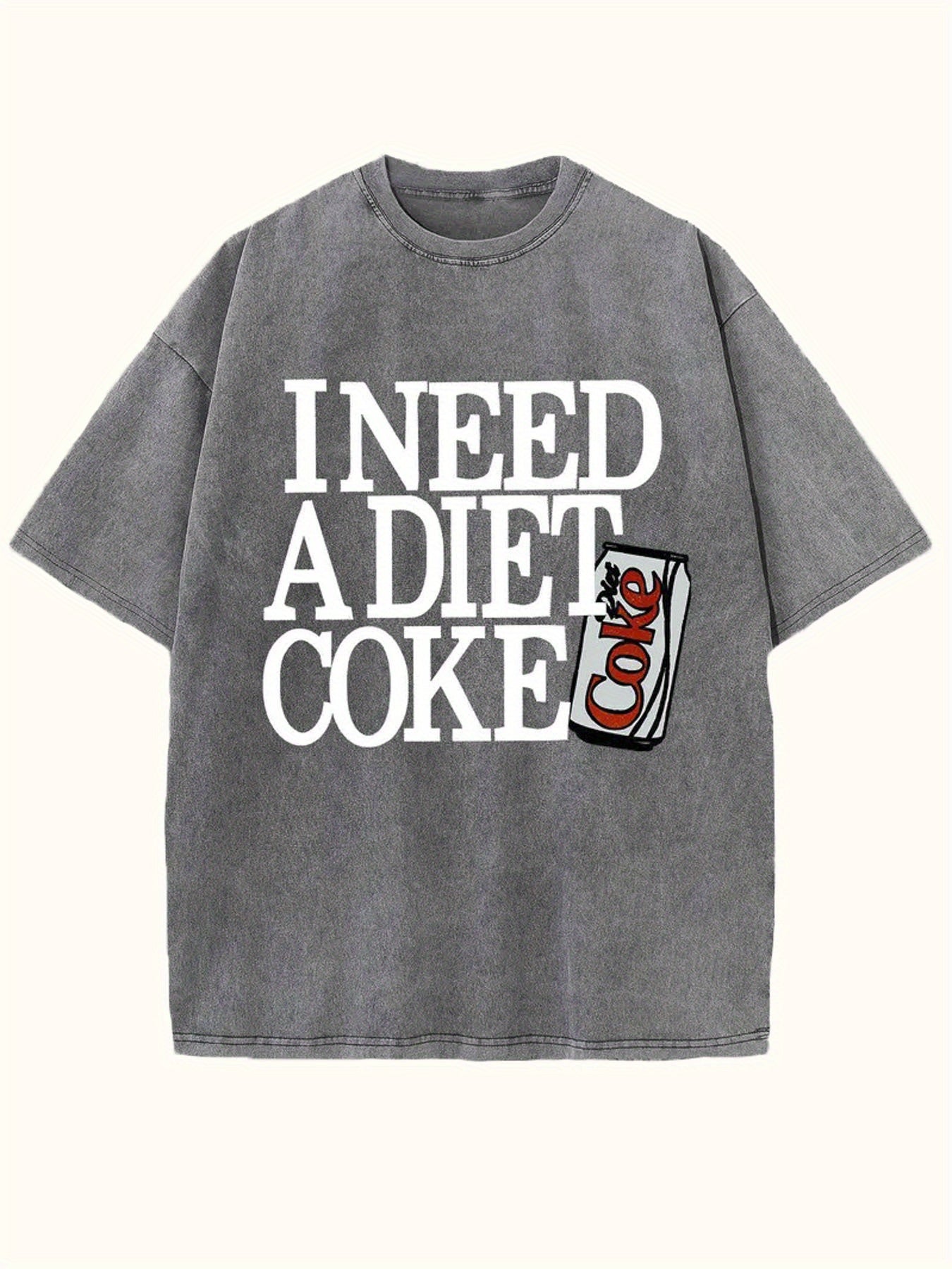 1pc Funny "I Need a Diet Choke" Slogan T-Shirt - 230gsm Heavy Washed 100% Cotton Vintage Streetwear Tee, Classic Crew Neck Casual Humor Top for Year-Round Wear