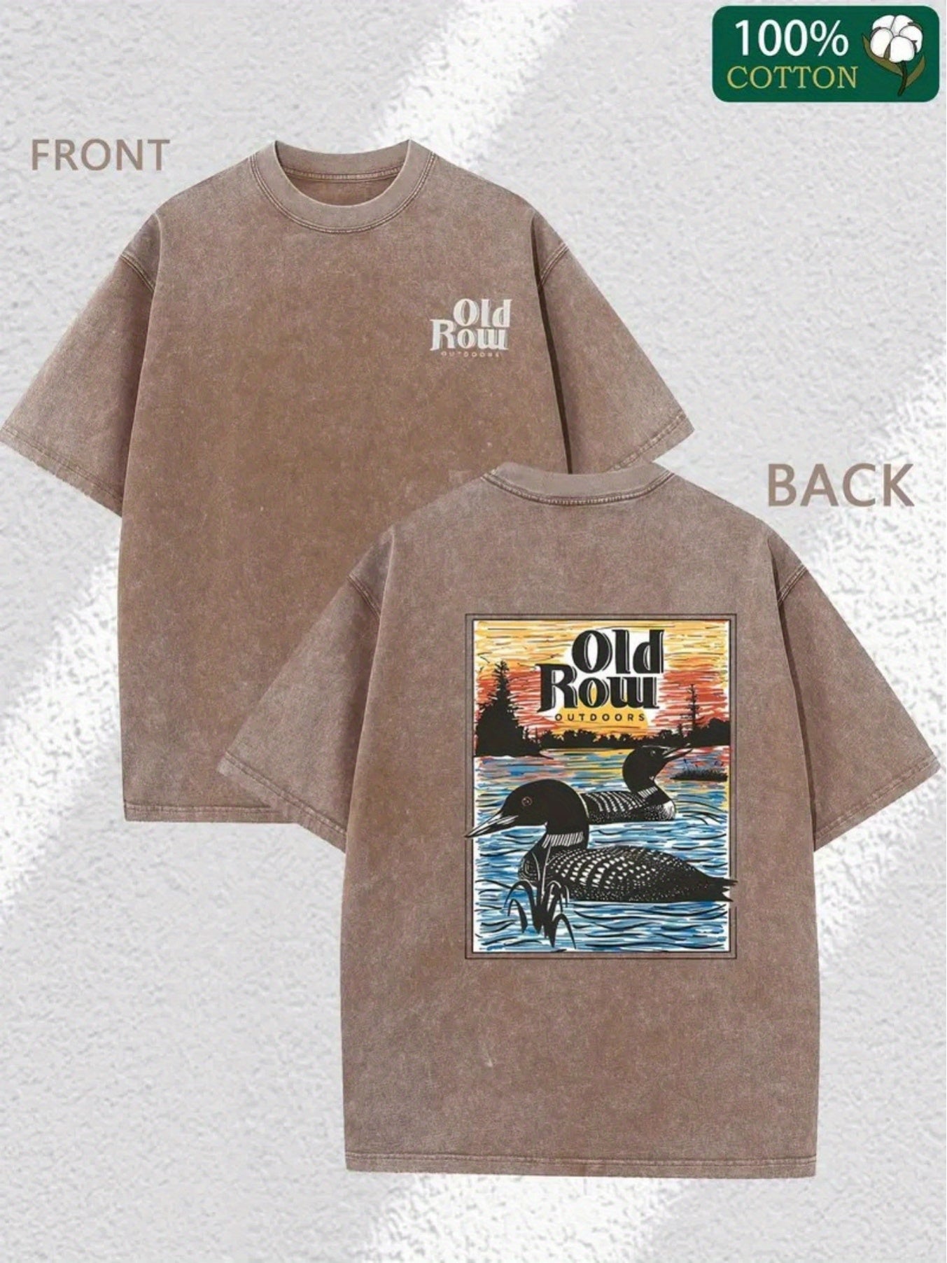 Washed Old Town Outdoor Terrace 4 Print | High-Quality 230g Vintage Batik Thickened Pure Men'S Fashion Casual Short Sleeve Round Neck T-Shirt