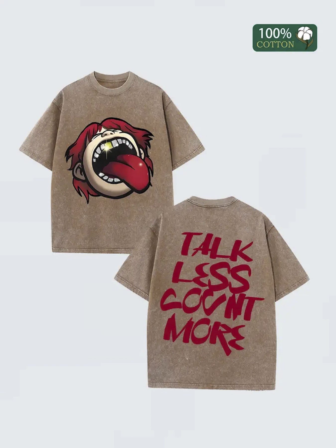 230g Double-Sided Washed Print T-Shirt | High-Quality Wax Print, No Text, Retro Fashion, Crew Neck, Casual Style, Medium Thickness, Suitable for All Seasons, Perfect Holiday Gift for Adults