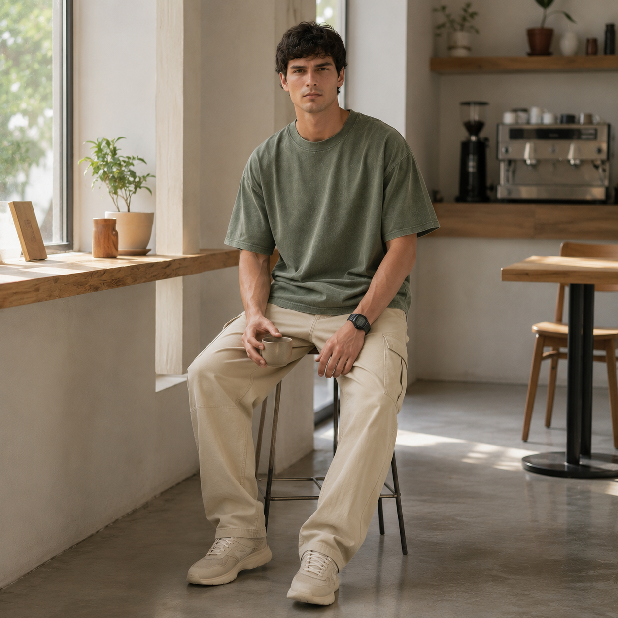 Premium Heavyweight Vintage-Washed Green T-Shirt | Loose-Fit Street-Style Short-Sleeve Tee for Versatile Wear