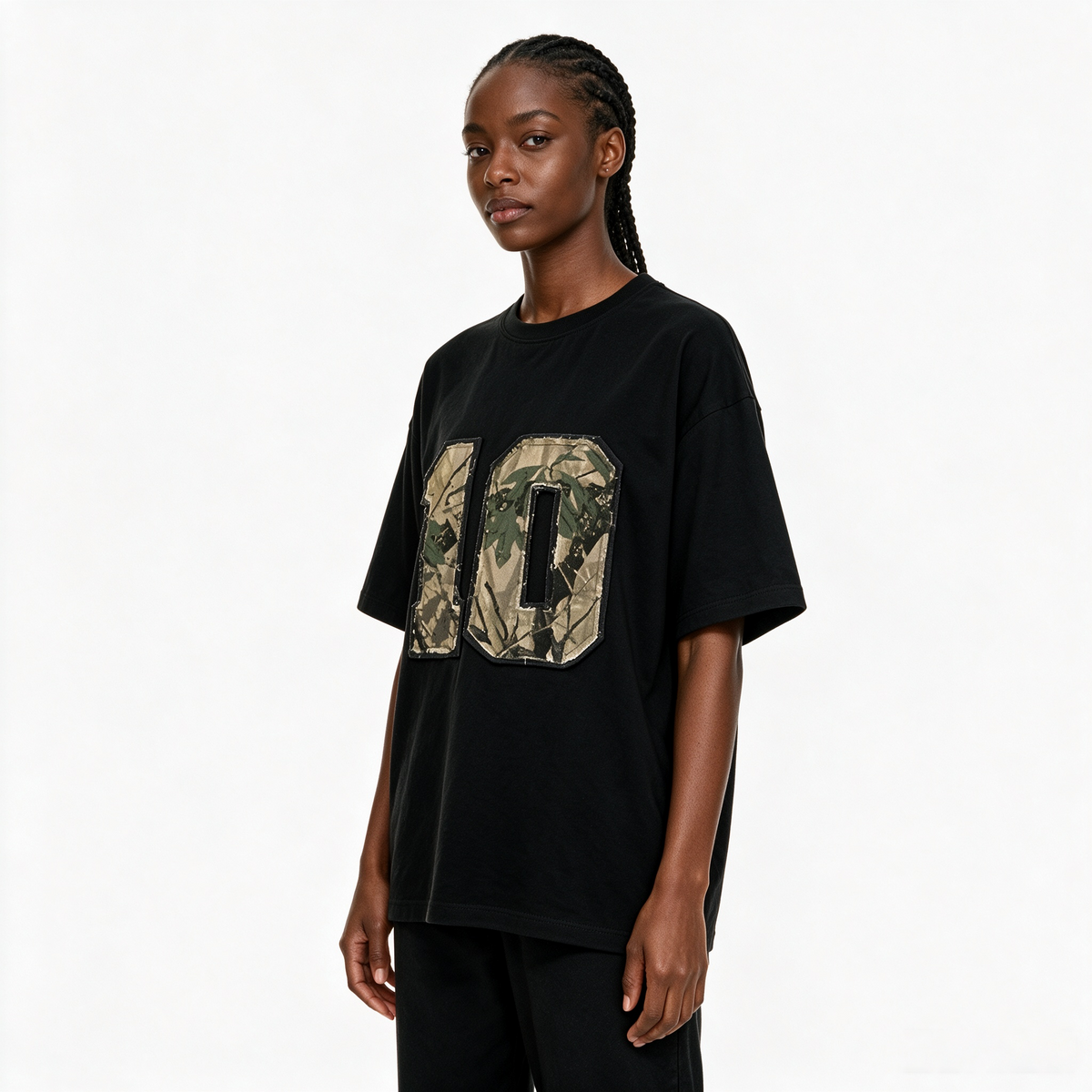 American Vintage-Style Oversized Heavyweight Cotton T-Shirt – Distressed Patchwork & "10" Graphic (Unisex)